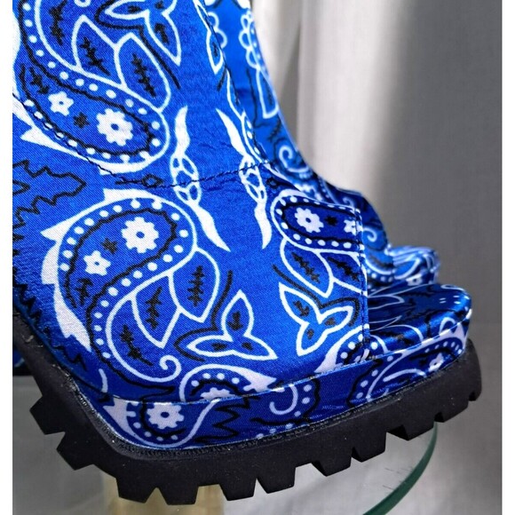 NEW Mata Blue Bandana Chunky Heel Peep Toe Boots Size 6 - Picture 3 of 10